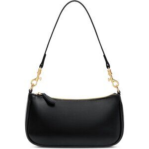 Women Small Black Vegan Leather Shoulder Bag with Removable Strap and Gold Chain